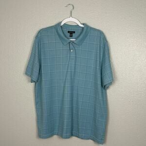 Van Heusen Sz XXL Light Blue Plaid Polo Style Collared Short Sleeve Men’s Shirt